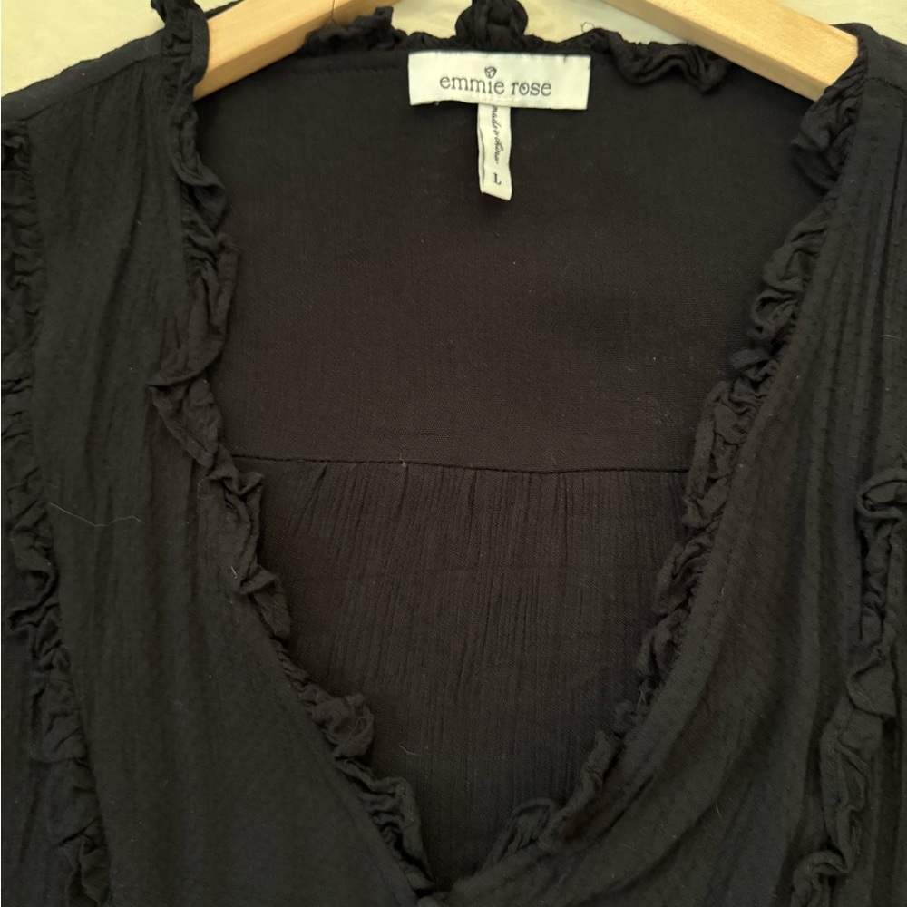 Black Ruffled Drawstring Waist Women's Top/Tunic - Picture 11 of 14